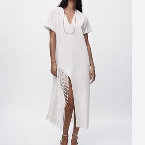 Linen Dress with Fringe